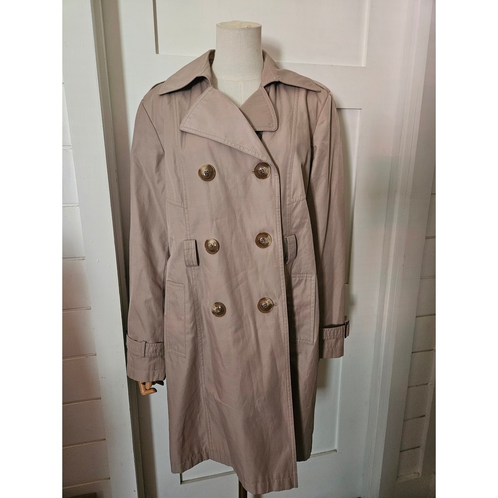 Gallery Classic Double Breasted Trench Coat Tan Khaki Fall Weather L